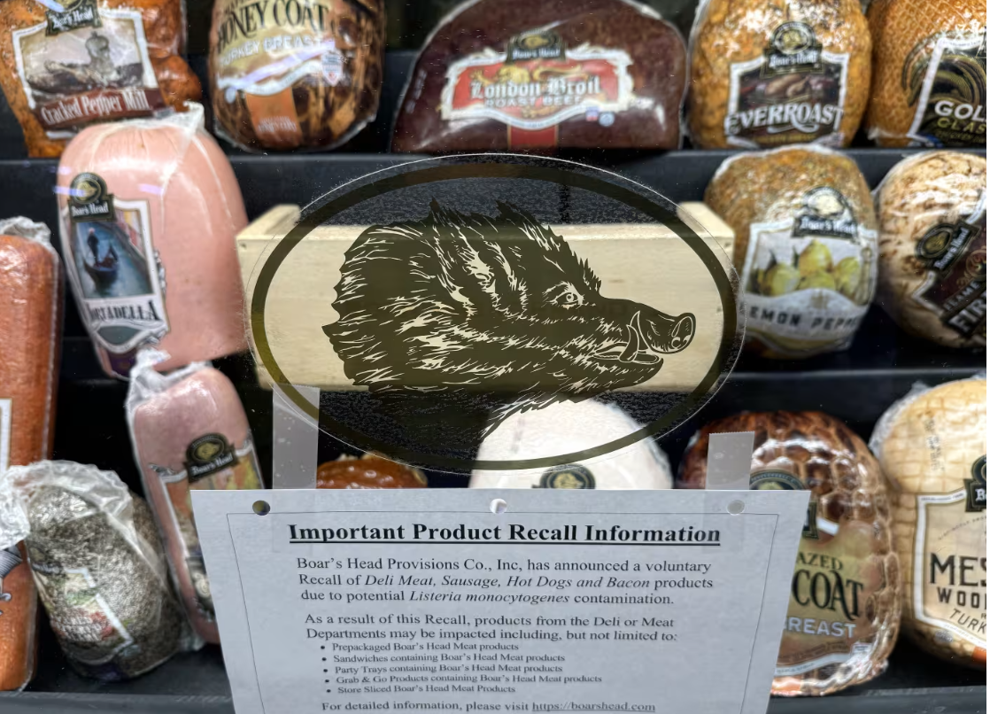 Recall sign posted in Boars Head deli meat section